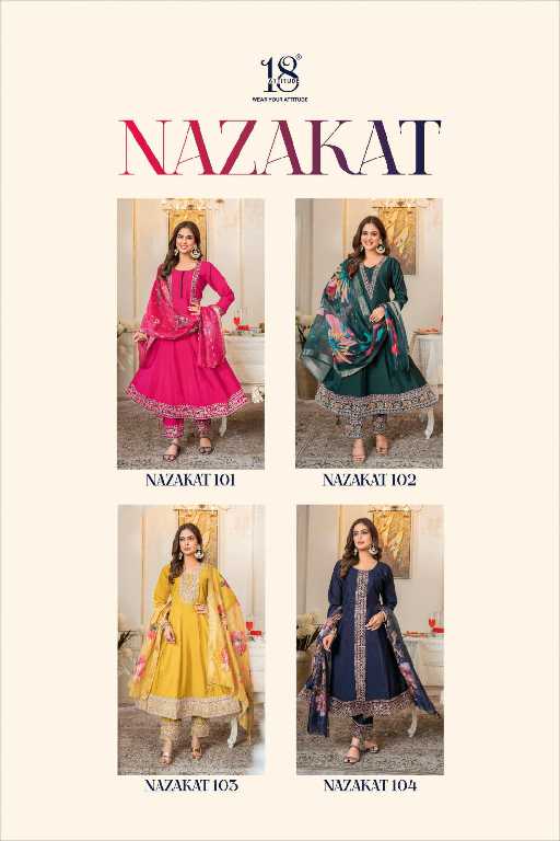 18 Attitude Nazakat Wholesale Pure Muslin Top With Pant And Dupatta