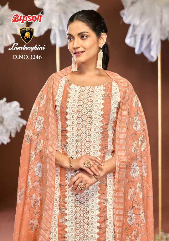 BIPSON LAMBORGHINI D.NO 3246 WHOLESALE PURE COTTON PRINT WITH SCHIFFLI WORK DRESS MATERIAL