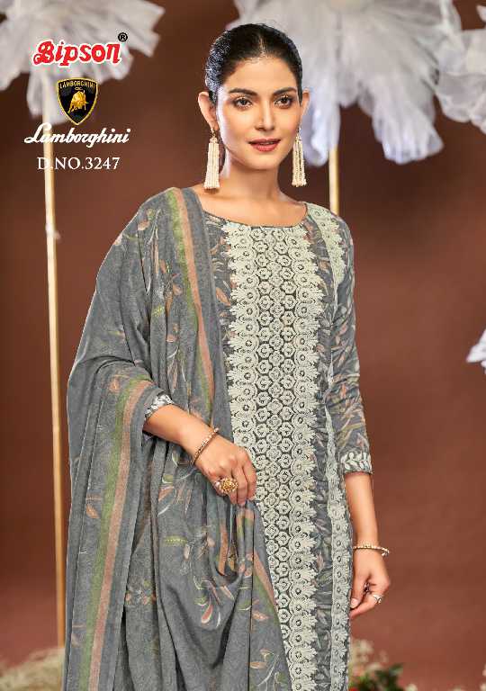 BIPSON LAMBORGHINI D.NO 3247 WHOLESALE PURE COTTON PRINT WITH SCHIFFLI WORK DRESS MATERIAL