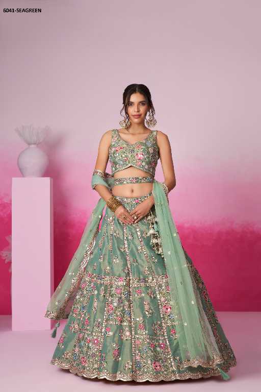PF Series 6041 Colours Wholesale Net Fabrics Designer Lehengas