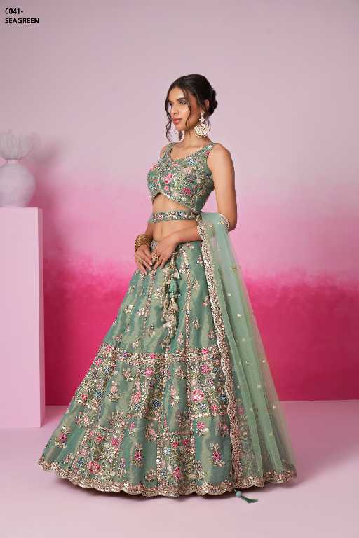 PF Series 6041 Colours Wholesale Net Fabrics Designer Lehengas