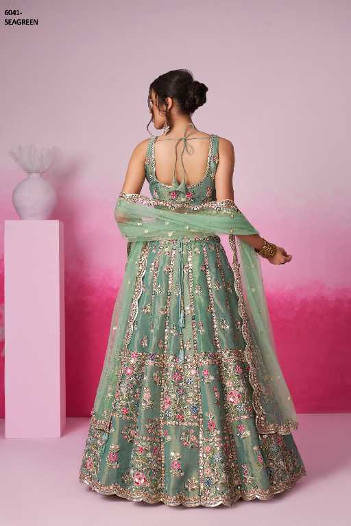 PF Series 6041 Colours Wholesale Net Fabrics Designer Lehengas
