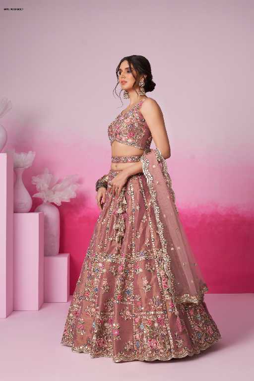PF Series 6041 Colours Wholesale Net Fabrics Designer Lehengas