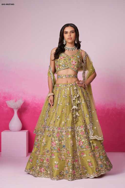 PF Series 6041 Colours Wholesale Net Fabrics Designer Lehengas