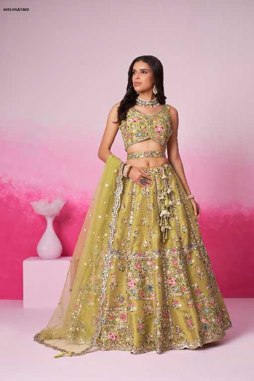 PF Series 6041 Colours Wholesale Net Fabrics Designer Lehengas