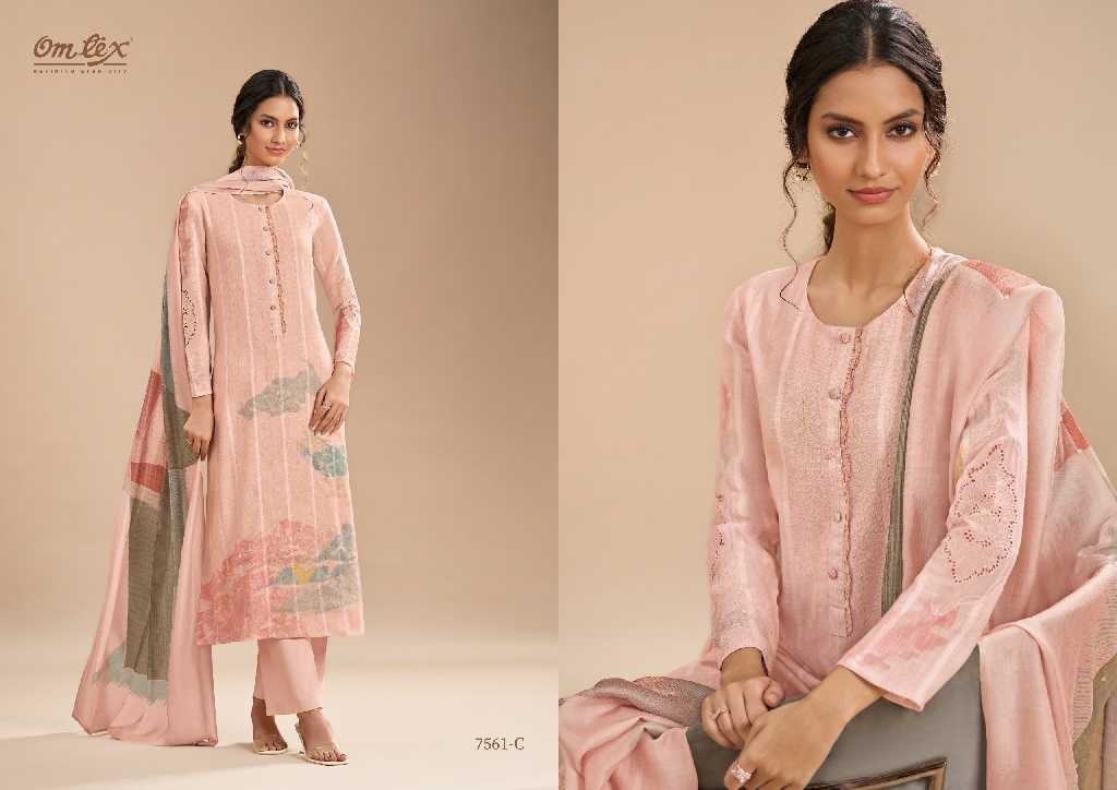 Omtex Nilofer Wholesale Linen Stripes With Patch Work Salwar Suits