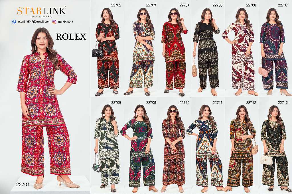 Starlink Rolex Wholesale Rayon Designer Print Co-Ord Sets
