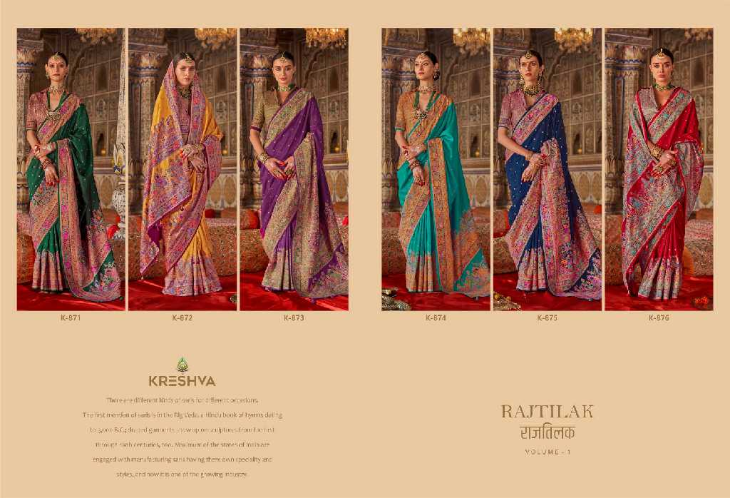 Kreshva Rajtilak Vol-1 Wholesale Super PV Silk Party Wear Indian Sarees