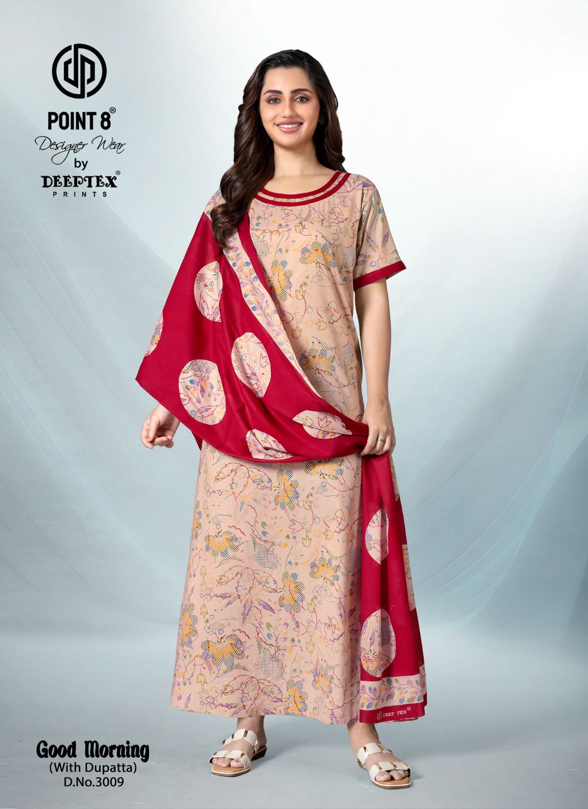 Deeptex By Point 8 Good Morning Vol-3 Wholesale Readymade Cotton Fabrics Nighty With Dupatta Catalog