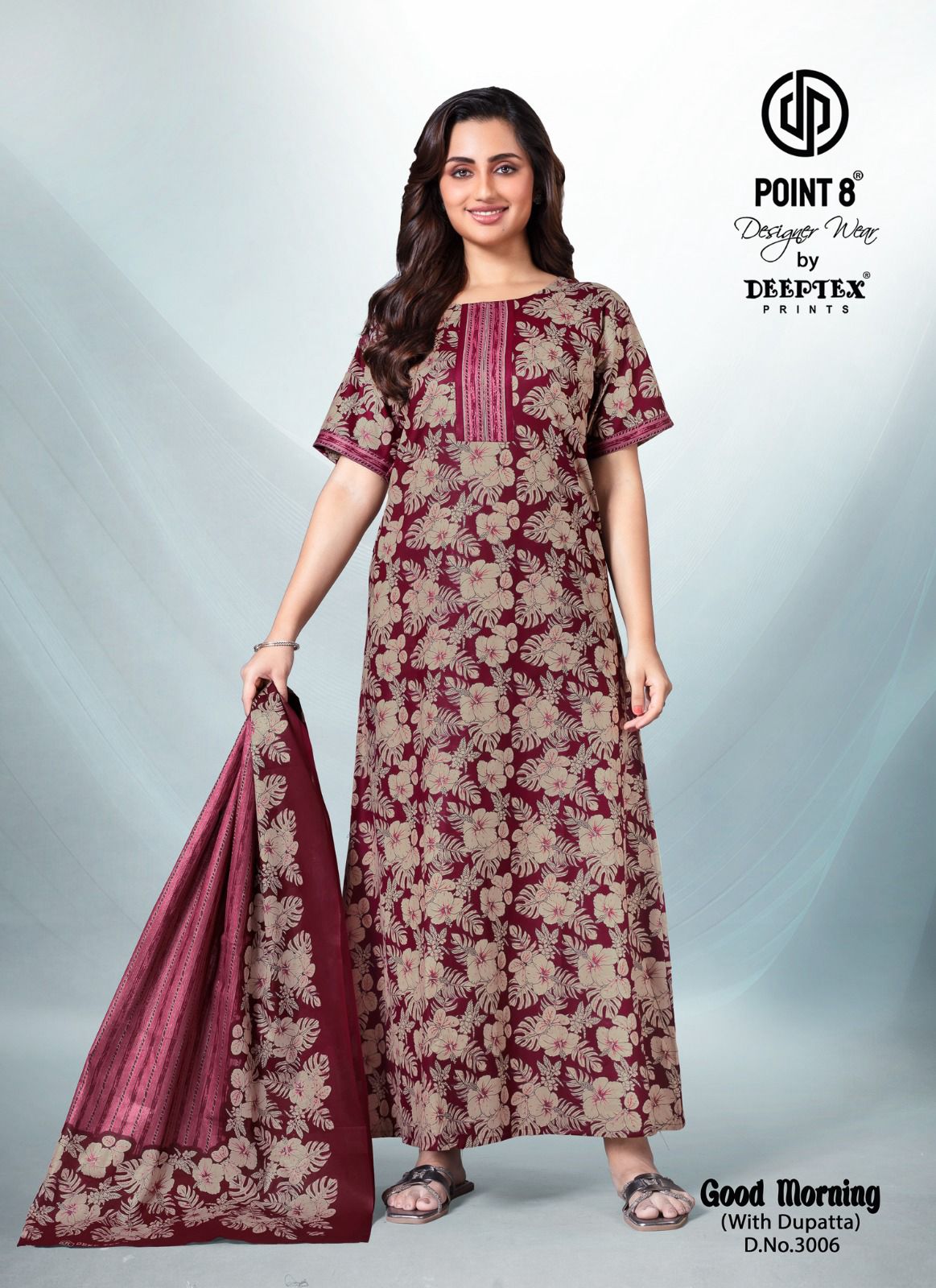 Deeptex By Point 8 Good Morning Vol-3 Wholesale Readymade Cotton Fabrics Nighty With Dupatta Catalog