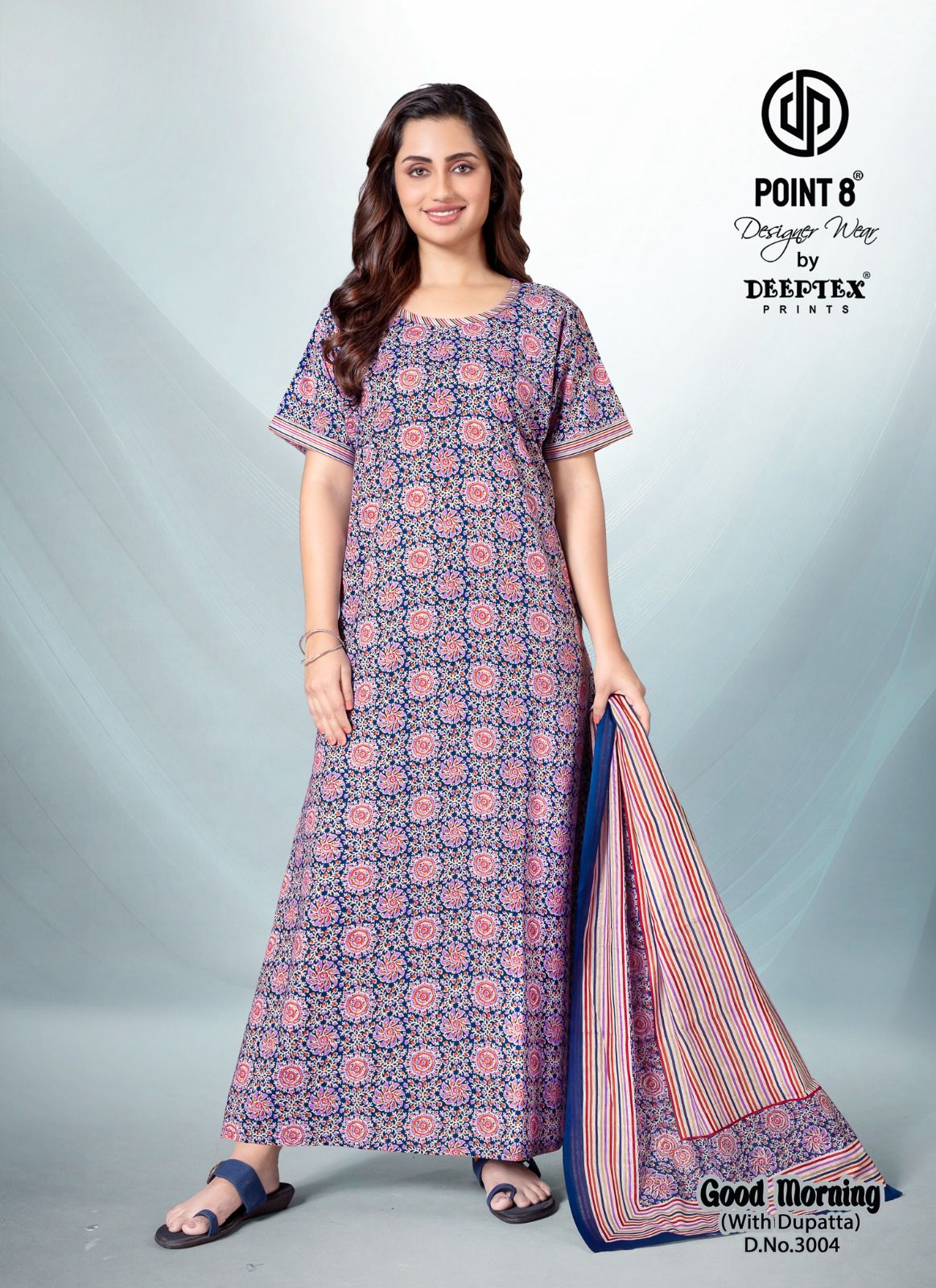 Deeptex By Point 8 Good Morning Vol-3 Wholesale Readymade Cotton Fabrics Nighty With Dupatta Catalog