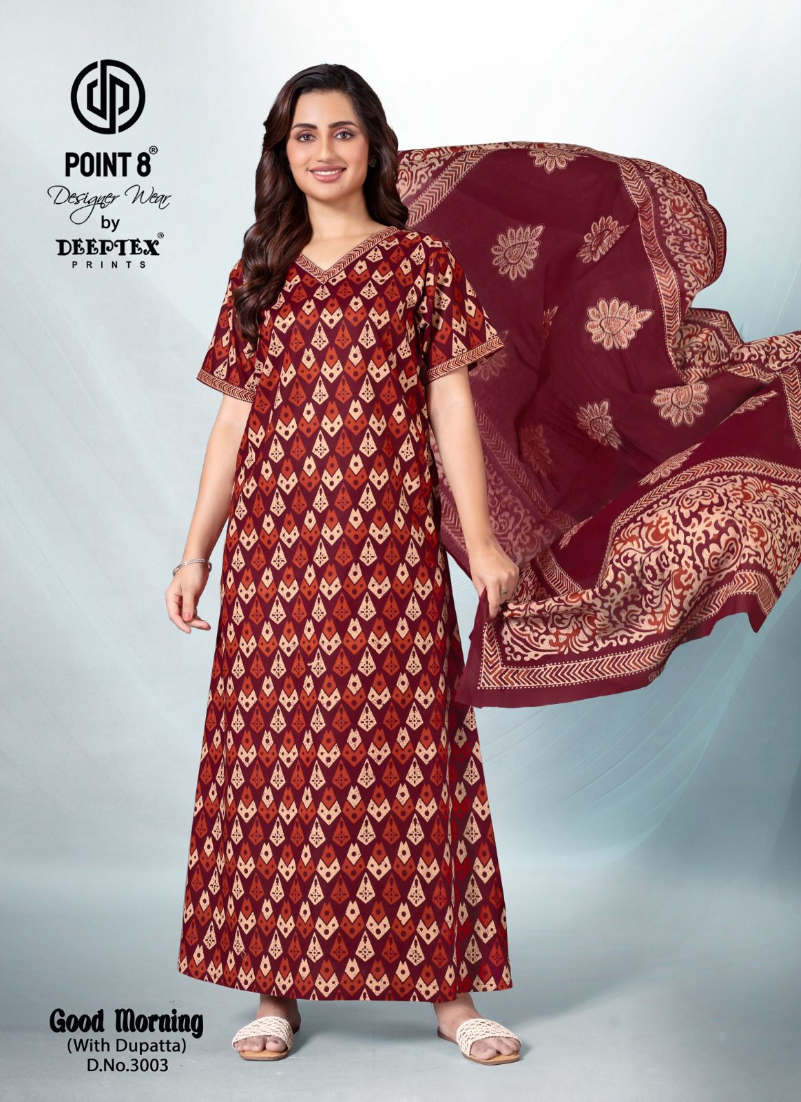 Deeptex By Point 8 Good Morning Vol-3 Wholesale Readymade Cotton Fabrics Nighty With Dupatta Catalog