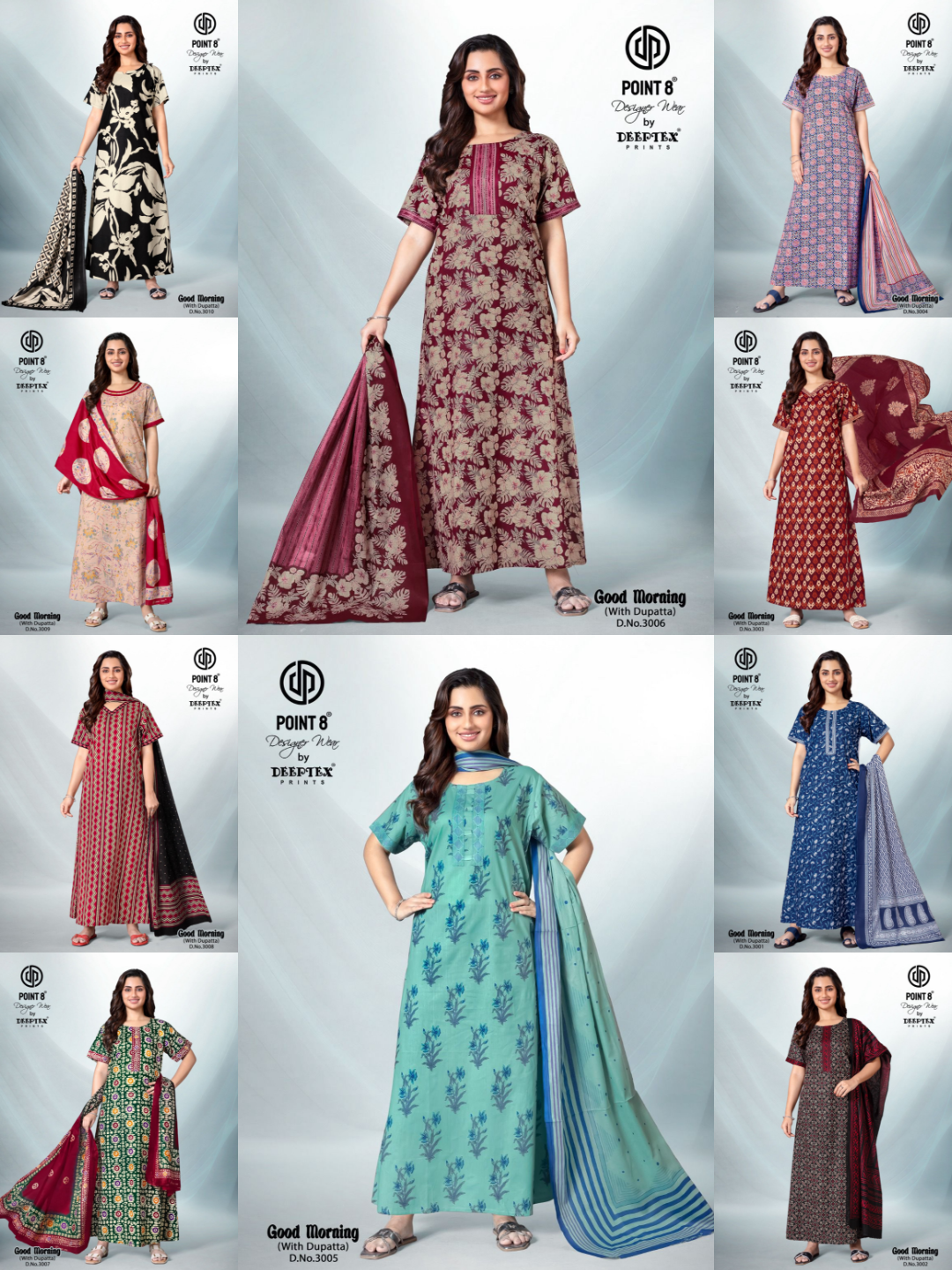 Deeptex By Point 8 Good Morning Vol-3 Wholesale Readymade Cotton Fabrics Nighty With Dupatta Catalog