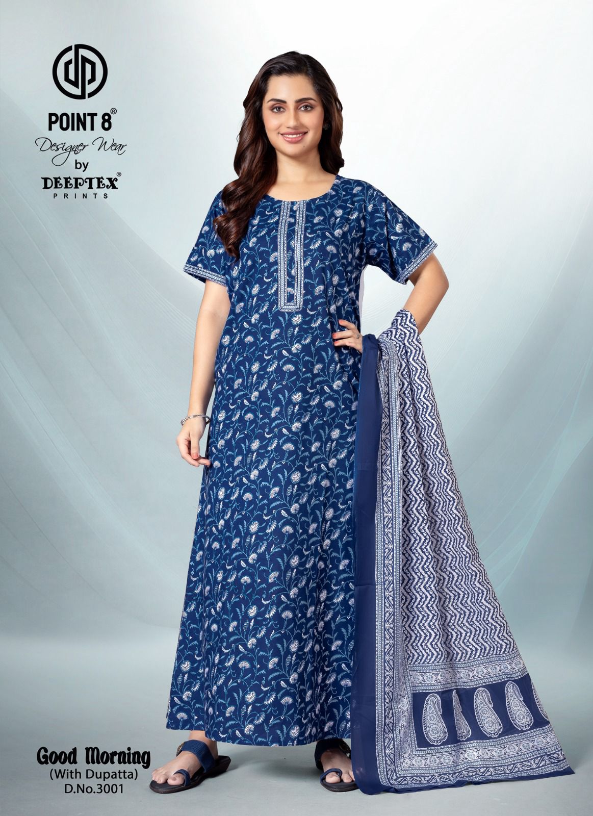 Deeptex By Point 8 Good Morning Vol-3 Wholesale Readymade Cotton Fabrics Nighty With Dupatta Catalog