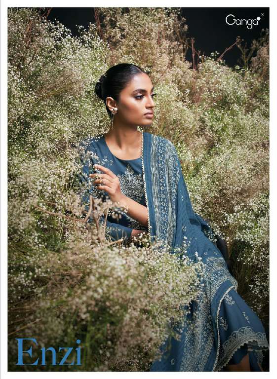GANGA LAUNCHING ENZI WHOLESALE PREMIUM COTTON PRINTED WITH EMBROIDERY DRESS