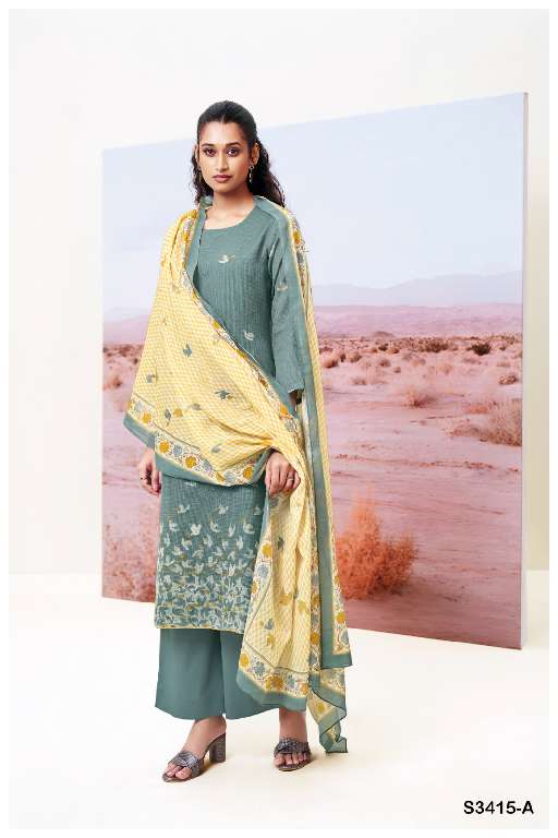 GANGA ABEEHA S3415 WHOLESALE PREMIUM BEMBERG COTTON WITH HAND WORK SUITS