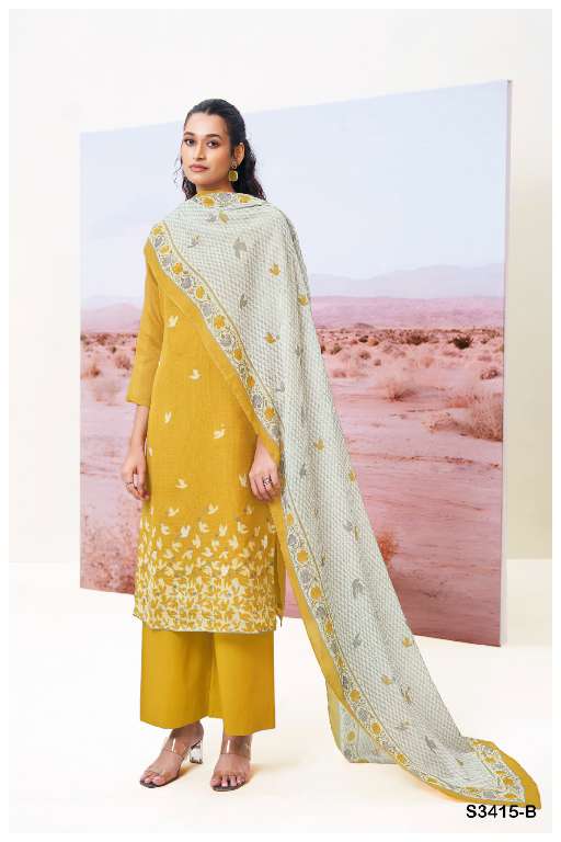 GANGA ABEEHA S3415 WHOLESALE PREMIUM BEMBERG COTTON WITH HAND WORK SUITS