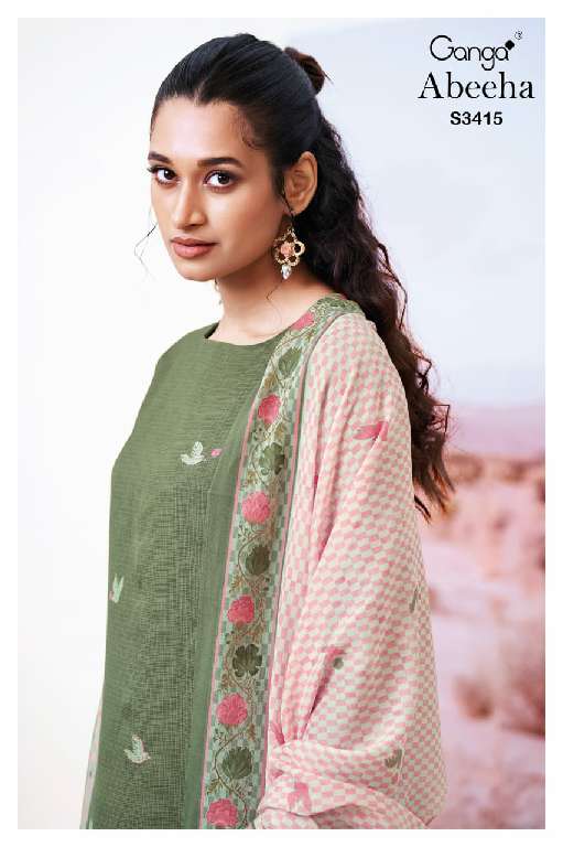 GANGA ABEEHA S3415 WHOLESALE PREMIUM BEMBERG COTTON WITH HAND WORK SUITS