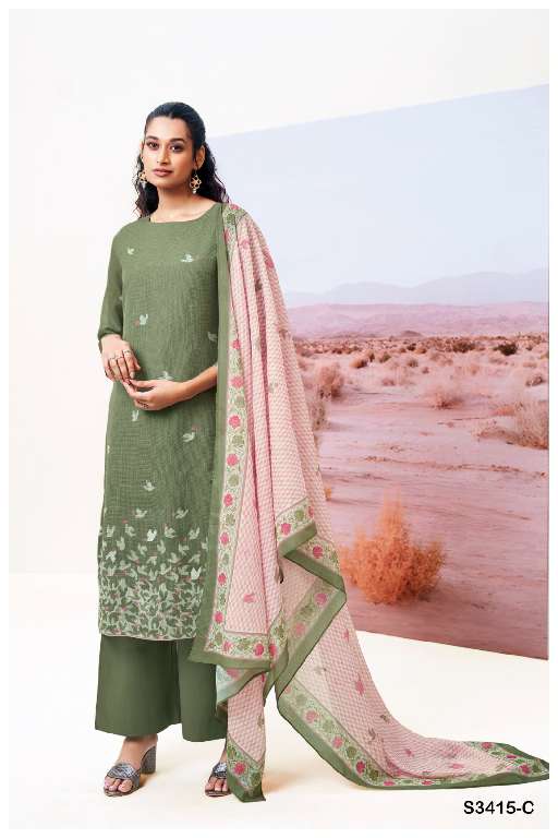 GANGA ABEEHA S3415 WHOLESALE PREMIUM BEMBERG COTTON WITH HAND WORK SUITS