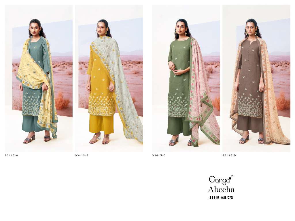 GANGA ABEEHA S3415 WHOLESALE PREMIUM BEMBERG COTTON WITH HAND WORK SUITS