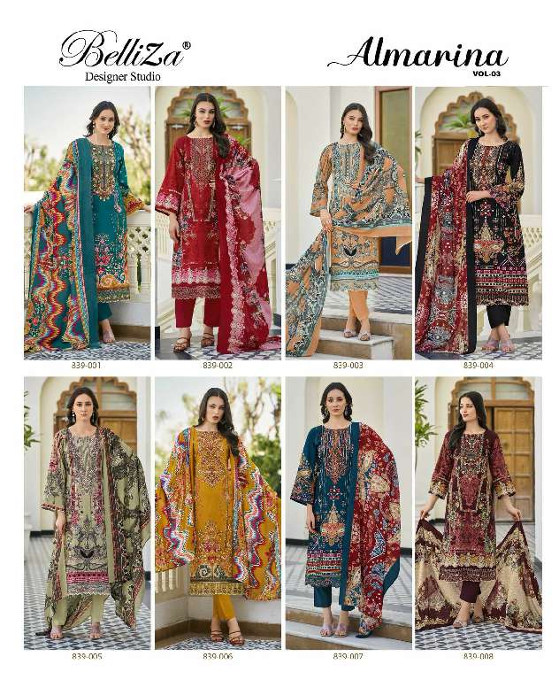 BELLIZA DESIGNER STUDIO ALMARINA VOL 3 WHOLESALE PURE COTTON WITH SELF EMBROIDERY DRESS MATERIAL