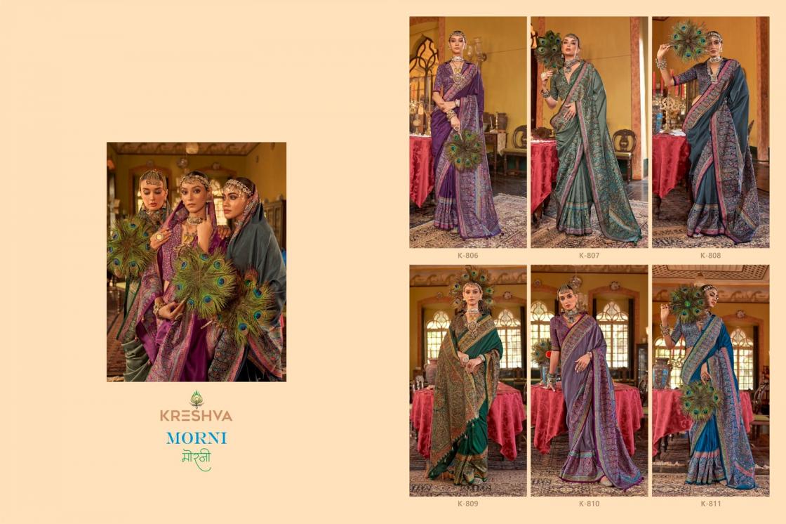 KRESHVA MORNI SILK 806-811 SERIES TRADITIONAL SAREES PERFECT FOR FESTIVALS