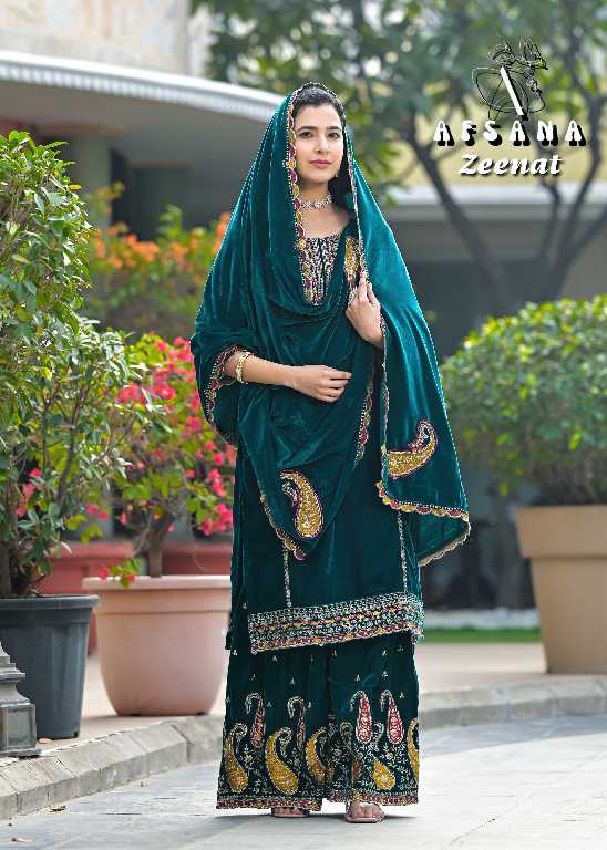 Afsana Zeenat Wholesale Velvet With Embroidery Work Pakistani Style Suits Combo