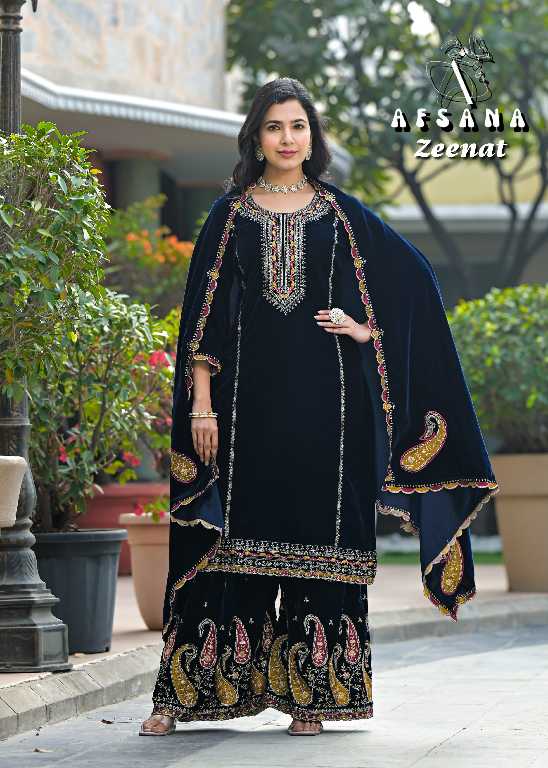 Afsana Zeenat Wholesale Velvet With Embroidery Work Pakistani Style Suits Combo