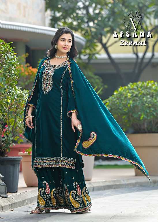 Afsana Zeenat Wholesale Velvet With Embroidery Work Pakistani Style Suits Combo