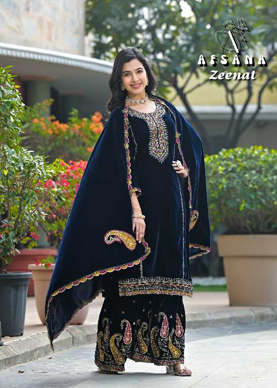 Afsana Zeenat Wholesale Velvet With Embroidery Work Pakistani Style Suits Combo