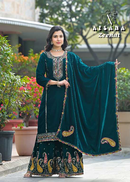 Afsana Zeenat Wholesale Velvet With Embroidery Work Pakistani Style Suits Combo