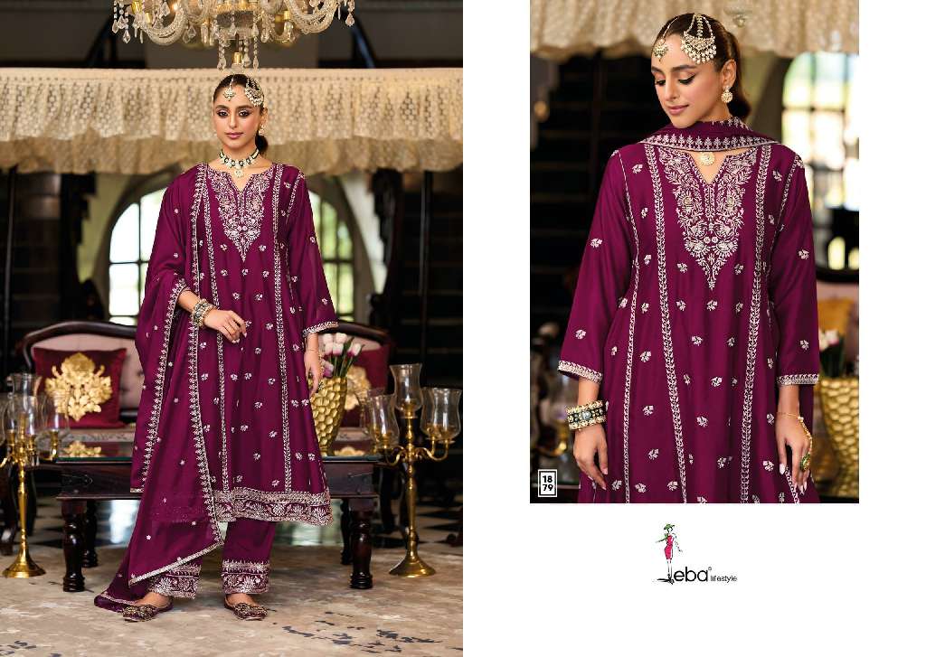 EBA LIFESTYLE PRESENT SERENA WHOLESALE HEAVY CHINON WITH EMBROIDERY READMADE SUITS