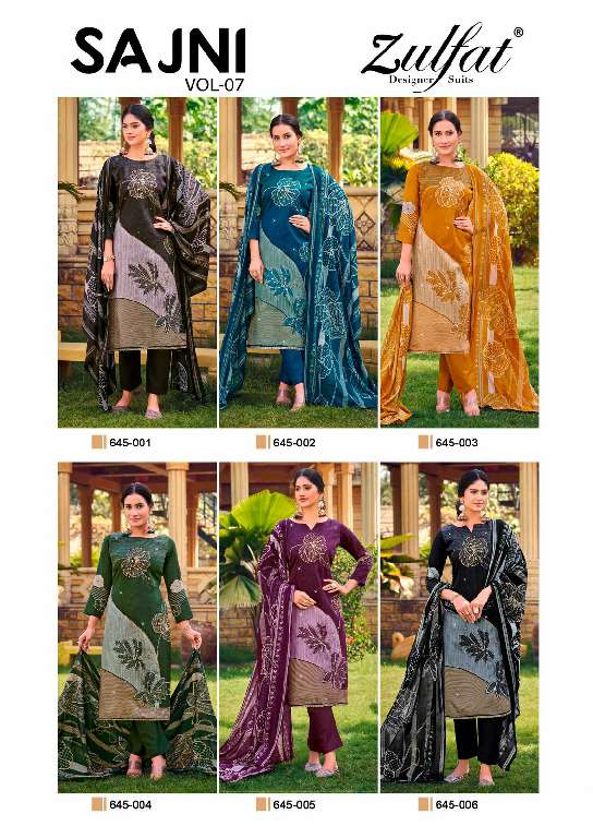 Zulfat Sajni Vol-7 Wholesale Pure Jam Cotton With Embroidery Work Dress Material