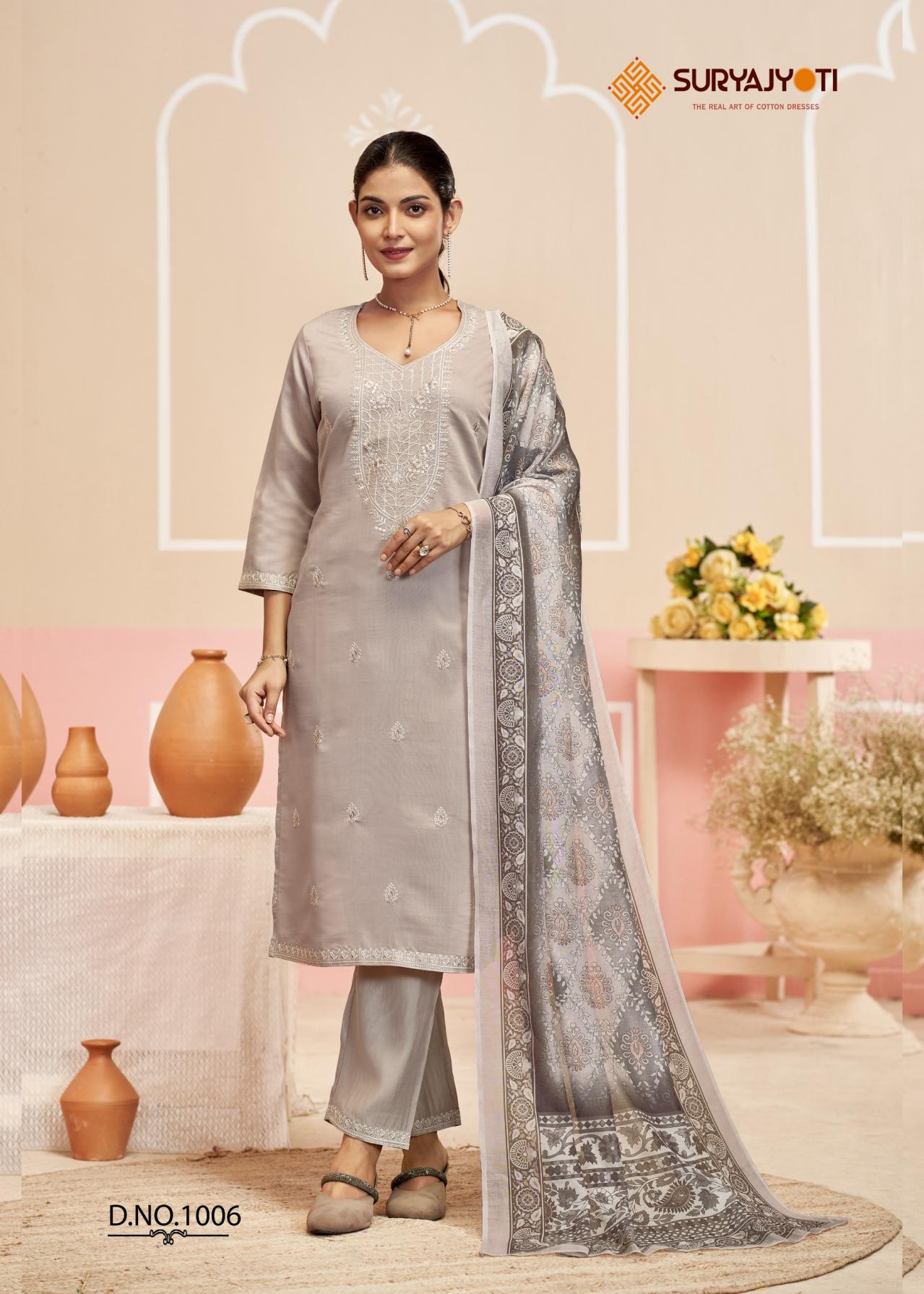 PARINEETI VOL 1 BY SURYAJYOTI ROMAN MODAL SILK READYMADE CASUAL SUIT ONLINE
