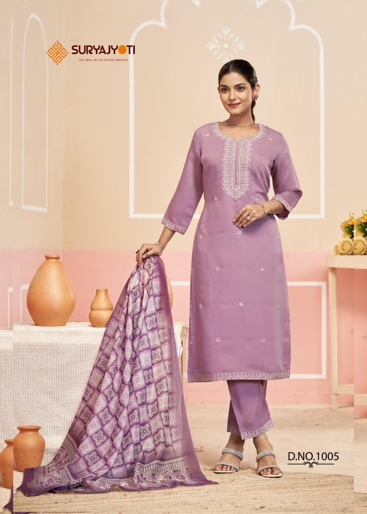 PARINEETI VOL 1 BY SURYAJYOTI ROMAN MODAL SILK READYMADE CASUAL SUIT ONLINE
