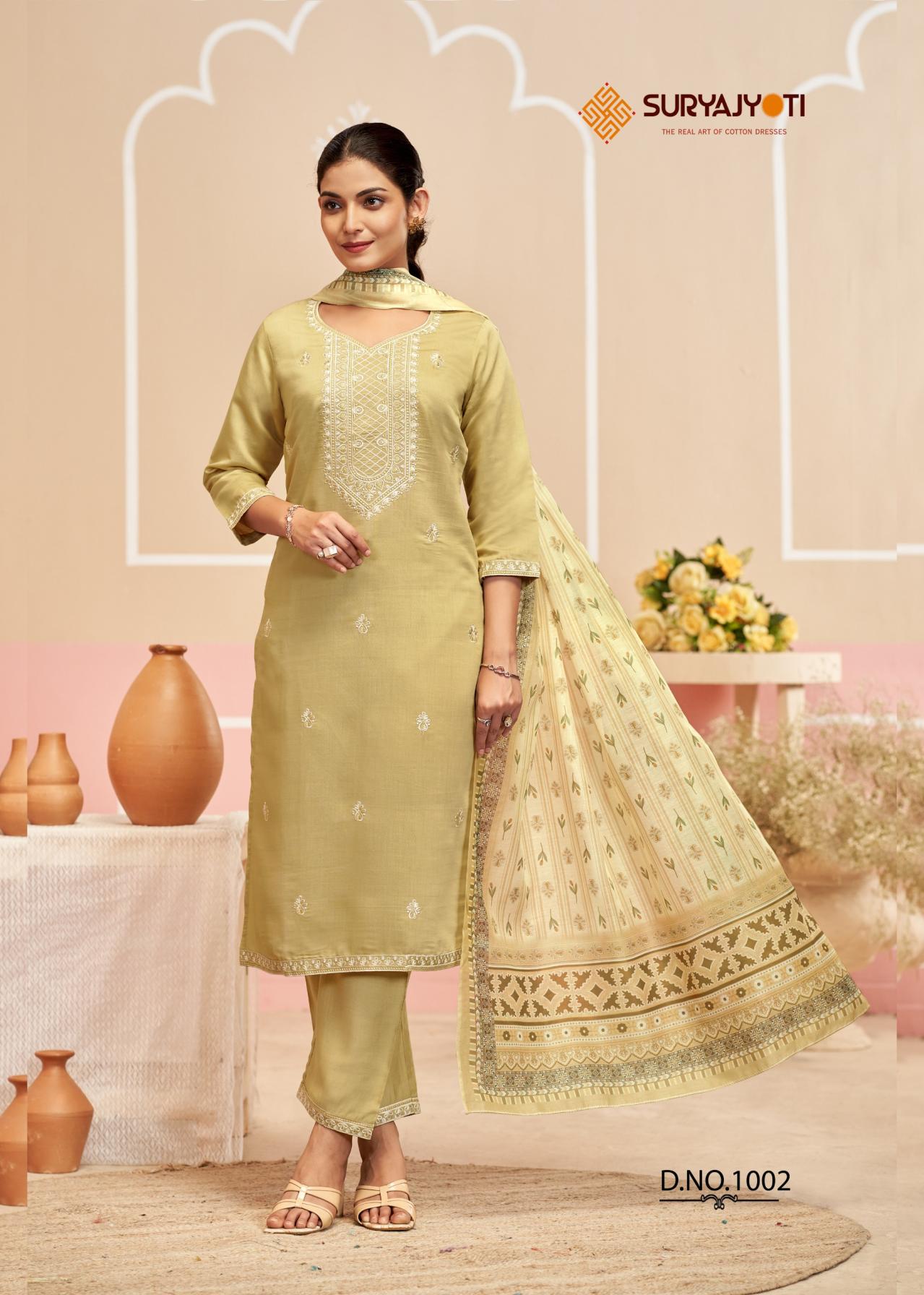 PARINEETI VOL 1 BY SURYAJYOTI ROMAN MODAL SILK READYMADE CASUAL SUIT ONLINE