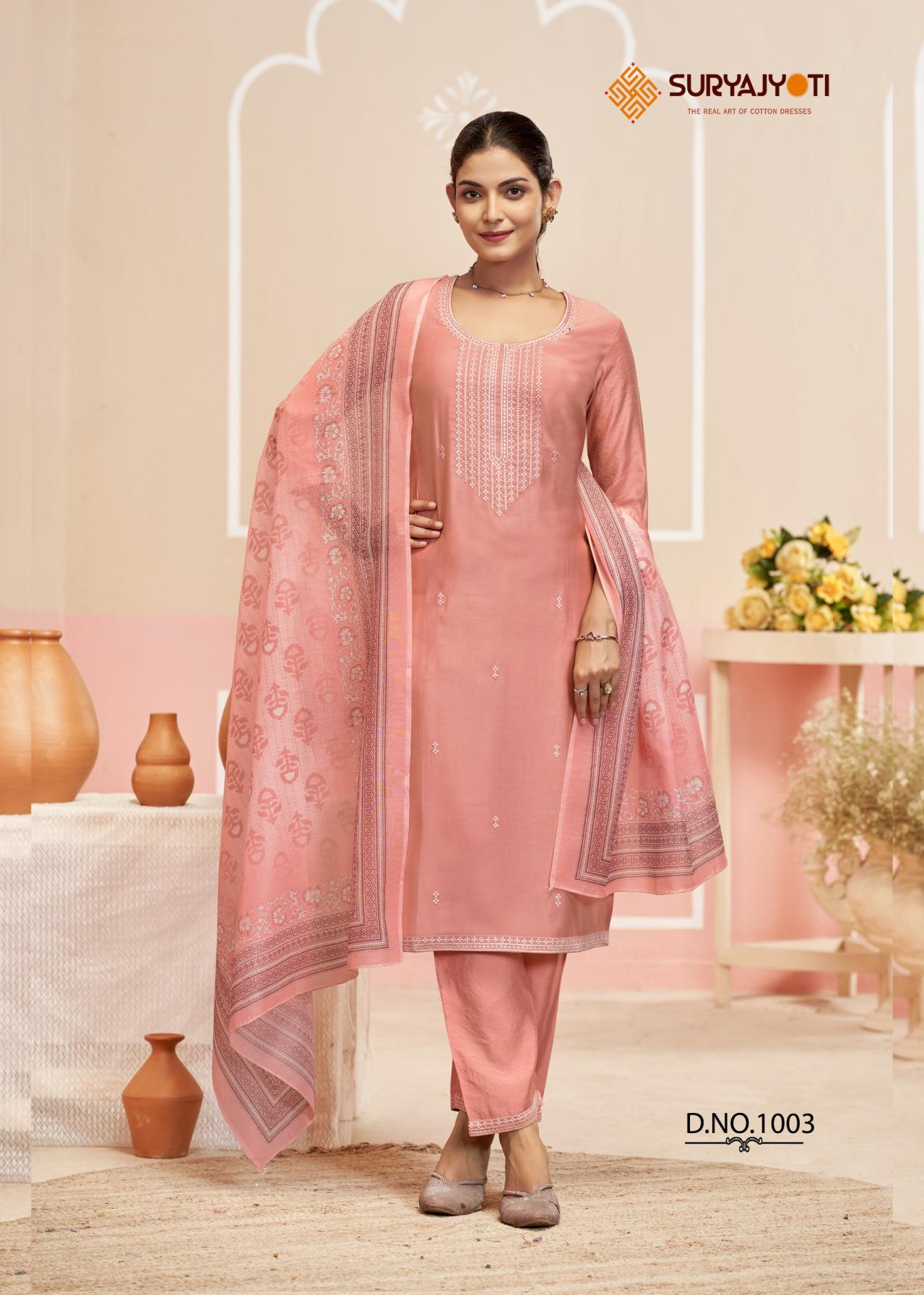 PARINEETI VOL 1 BY SURYAJYOTI ROMAN MODAL SILK READYMADE CASUAL SUIT ONLINE