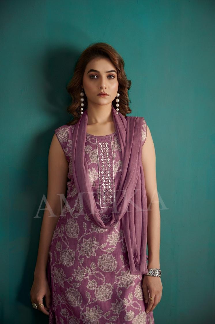 AMBIKA BAAGHI VOL 4 VERTICAN FULL STITCH COMBO SUIT FOR WOMENS