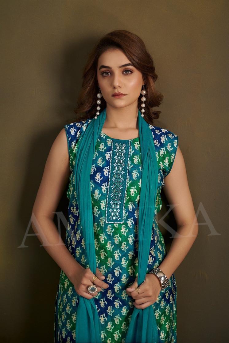 AMBIKA BAAGHI VOL 4 VERTICAN FULL STITCH COMBO SUIT FOR WOMENS