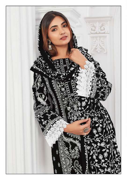 MISHRI CREATION BLACK AND WHITE VOL-8 WITH LACE BORDER KARACHI STYLE DRESS MATERIAL