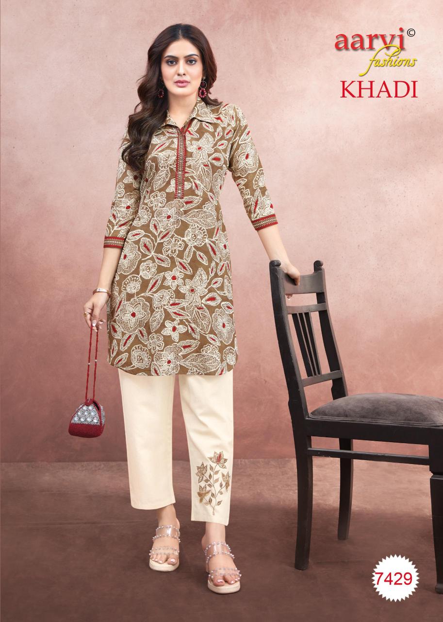 KHADI VOL 1 BY AARVI FASHION FULLY STITCH COTTON CASUAL KURTI WITH PANT