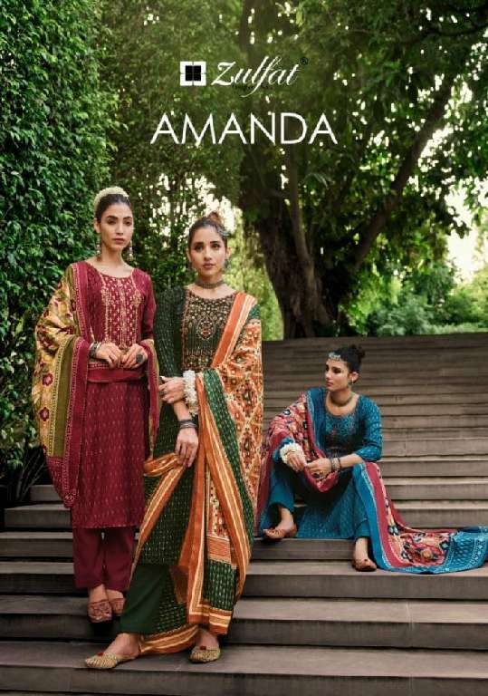 ZULFAT DESIGNER AMANDA WHOLESALE PURE WOOL PASHMINA WITH EMBROIDERY WORK SUITS