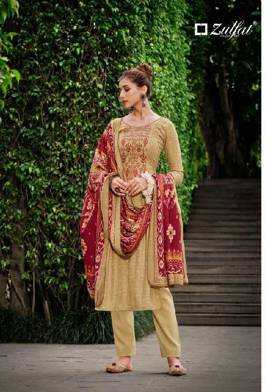 ZULFAT DESIGNER AMANDA WHOLESALE PURE WOOL PASHMINA WITH EMBROIDERY WORK SUITS