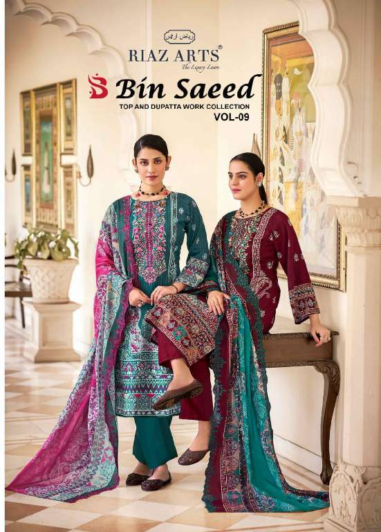 Riaz Arts Bin Saeed Vol-9 Wholesale Pure Cotton With Embroidery Work Dress Material