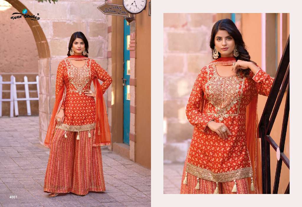 YOUR CHOICE GINNI VOL-4 WHOLESALE PARTY WEAR DESIGNER TOP WITH PLAZZO SUITS