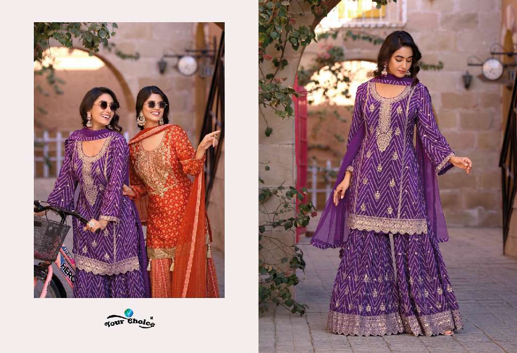 YOUR CHOICE GINNI VOL-4 WHOLESALE PARTY WEAR DESIGNER TOP WITH PLAZZO SUITS