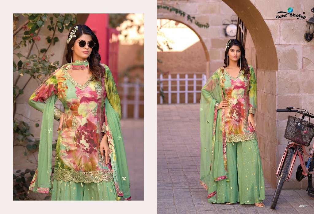 YOUR CHOICE GINNI VOL-4 WHOLESALE PARTY WEAR DESIGNER TOP WITH PLAZZO SUITS