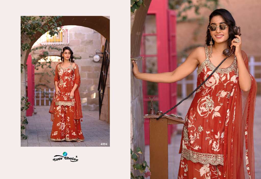 YOUR CHOICE GINNI VOL-4 WHOLESALE PARTY WEAR DESIGNER TOP WITH PLAZZO SUITS