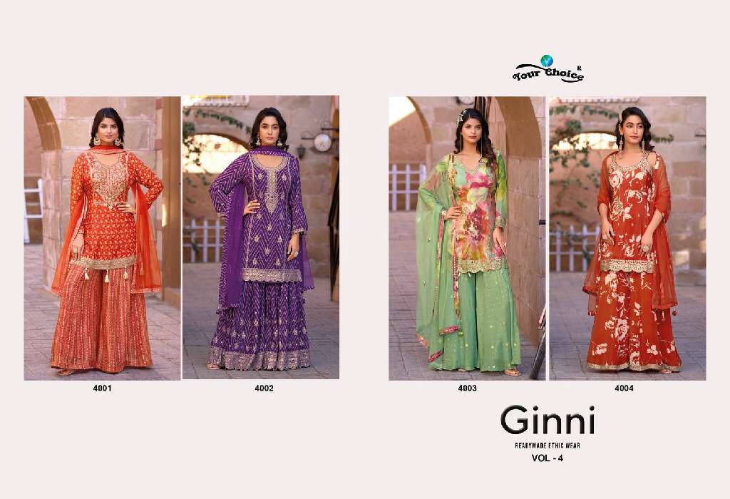 YOUR CHOICE GINNI VOL-4 WHOLESALE PARTY WEAR DESIGNER TOP WITH PLAZZO SUITS