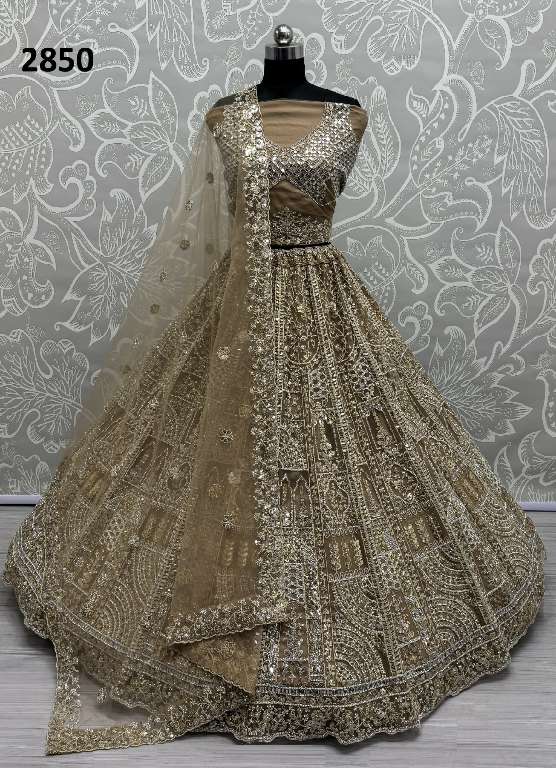 ANJANI ART D.NO 2850 WHOLESALE HEAVY NET DESIGNER LEHENGAS